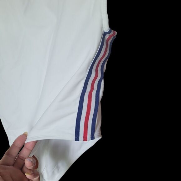 White Swimsuit With Side Stripes - Picture 3 of 5
